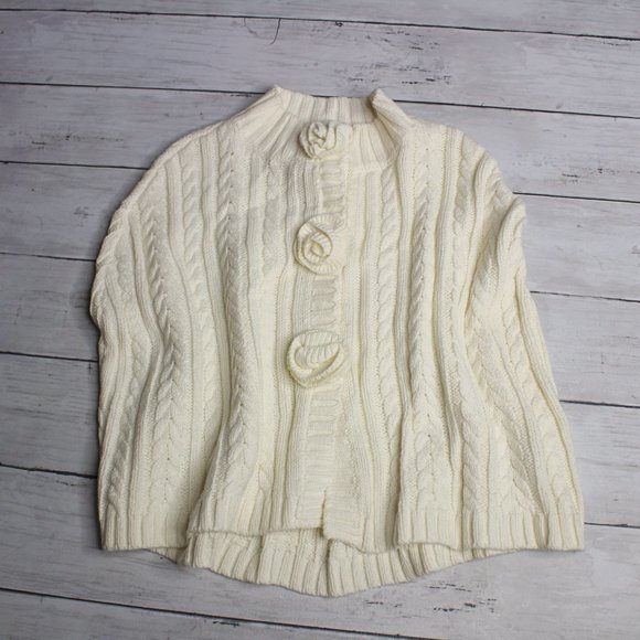 Maggie & Zoe Girl's Cable Knit Sweater Poncho Cape Size M 5 6 Ivory - Picture 4 of 7